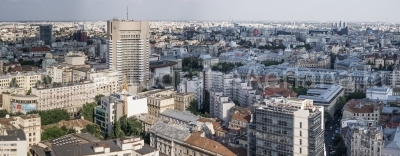 Aerial view of Intercontinental hotel and  University Buiding from Victoriei Square  perspective